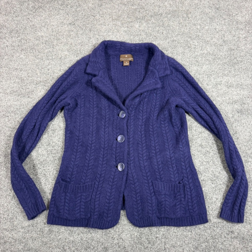 Fenn Wright Manson Cardigan Cable Knit Womens M Purple 100% Cashmere GUC